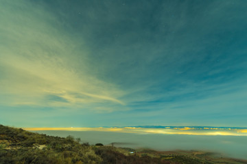 viewpoint in rural town at night with fog