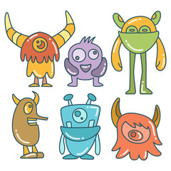 funny and doodle monster character color design theme