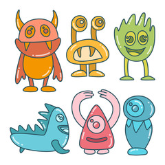 funny and doodle monster character color design theme