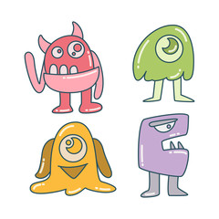 funny and doodle monster character color design theme