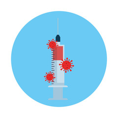injection syringe with particles covid 19 vector illustration design
