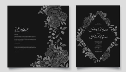 elegant black floral wedding invitation template