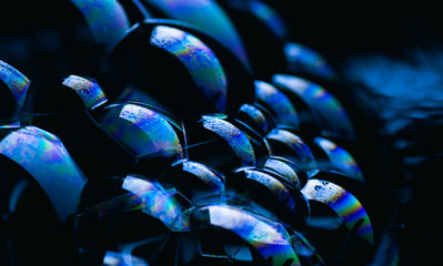 Bunch of dark blue soap bubbles, detailed, abstract