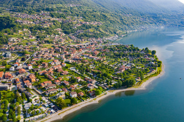 Town of Domaso, Como Lake, Italy, aerial view