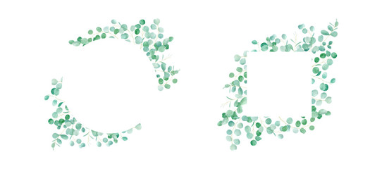 Watercolor green floral frame with eucalyptus. Hand painted pattern with branches eucalyptus. Perfect For Wedding Design