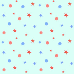 Watercolor Seamless pattern Fourth of July with stars and rounds