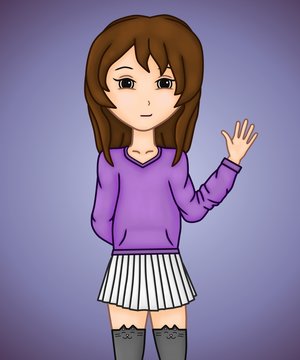 Chica atractiva saluda usando minifalda y sudadera