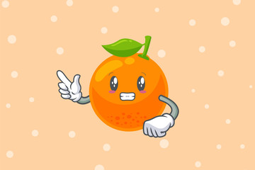 ANXIOUS, anxiously, .anxiousness Face. Forefinger, pointed at Gesture. Orange Citrus Fruit Cartoon Mascot Illustration.