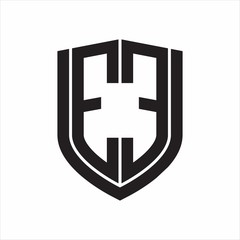 EE Logo monogram with emblem shield design isolated on white background