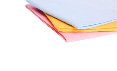 Yellow, blue and pink cloth for dusting, cleaning