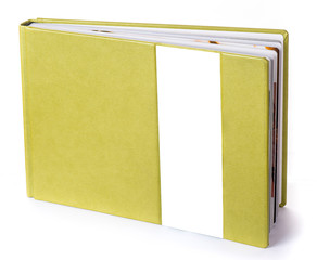 Handmade beautiful photo albums, photo books in green.. Photo or caption space on the cover. Wedding or family album, made in large size with thick laminated sheets. Leather bound color photo album.