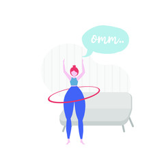 Young woman sitting in yoga on the white background. Meditating girl illustration. Flat editable vector illustration