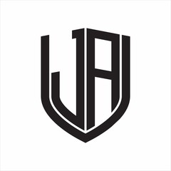 JA Logo monogram with emblem shield design isolated on white background