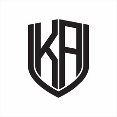 KA Logo monogram with emblem shield design isolated on white background - obrazy, fototapety, plakaty