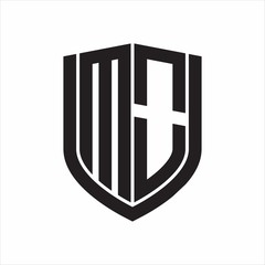 MO Logo monogram with emblem shield design isolated on white background