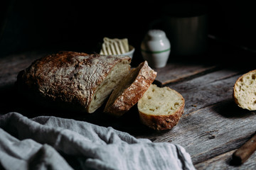 Ciabatta bread on a wooden table