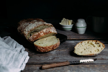 Ciabatta bread on a wooden table
