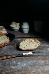 Ciabatta bread on a wooden table