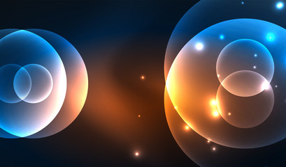Glowing neon shiny transparent abstract geometric shapes with light effects. Techno futuristic vector abstract background For Wallpaper, Banner, Background, Card, Book Illustration, landing page
