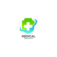 Medical shield protection logo isolate vector. Health Protection With Shield Logo Design Vector Template For Medical Or Insurance Company.