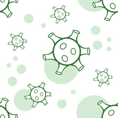 Seamless pattern coronovirus. Green vector illustration of coronavirus 2019-nCoV. Images of pneumonia on white background with green circles.
