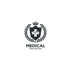 Medical shield protection logo isolate vector. Health Protection With Shield Logo Design Vector Template For Medical Or Insurance Company.
