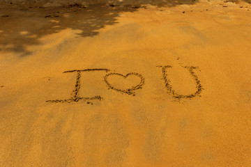 The inscription in the sand - i love you