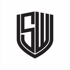 SW Logo monogram with emblem shield design isolated on white background