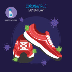 tennis with disinfect everything campaign and particles 2019 ncov vector illustration design