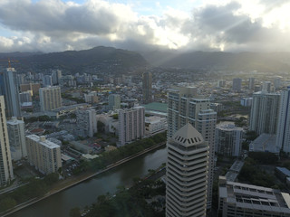 Aerial view of downtown buildings in Honolulu Hawaii