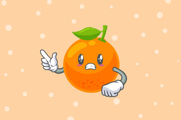 ANGRY, MAD Face. Forefinger, pointed at Gesture. Orange Citrus Fruit Cartoon Mascot Illustration.