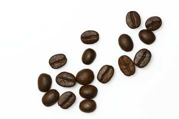 coffee beans brown roasted on white background. caffeine, espresso, seed