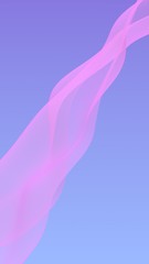 Pink wave on blue sky abstract background. Fluttering pink scarf. Waving on wind pink fabric. Vertical orientation. 3D illustration