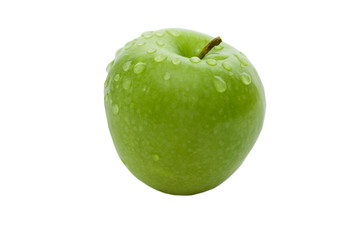 Green Apple on an isolated white background. Proper nutrition. Diet.