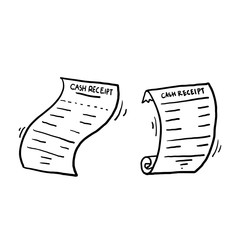 hand drawn receipts bill. Printed billing receipt, payment bills and financial bank check print isolated. doodle