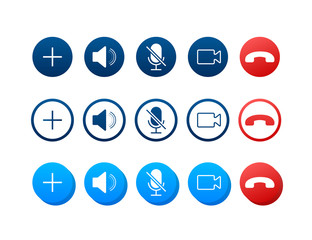 Set of Video call buttons. Web design.Video call buttons for mobile app design. Vector stock illustration.