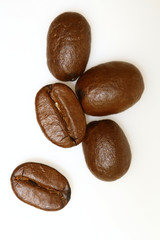 coffee beans brown roasted on white background. caffeine, espresso, seed