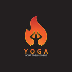yoga fire logo icon design template