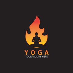 yoga fire logo icon design template