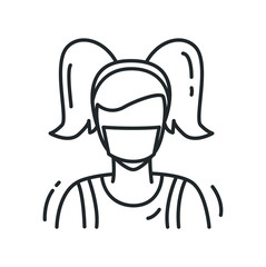 A child in a medical mask line icon.Nice girl uses a surgical mask to protect herself from flu, coronavirus and air pollution. Isolated vector healthcare illustration
