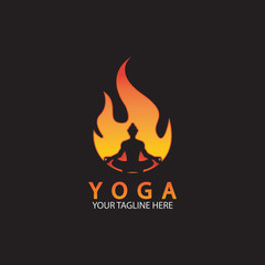 yoga fire logo icon design template
