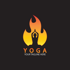 yoga fire logo icon design template