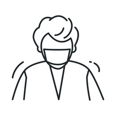 Man in a face protection mask line icon.Character uses a medical mask to protect himself from flu,disease and air pollution. Isolated vector healthcare illustration.

