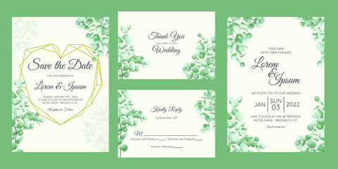 Beautiful premium wedding invitation card template set with floral frame 