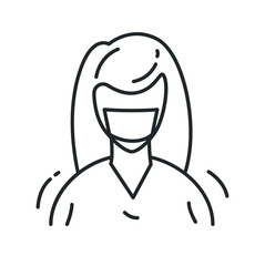 Woman in a  face protection mask line icon.Girl uses a medical mask to protect herself from flu, coronavirus and air pollution. Isolated vector healthcare illustration