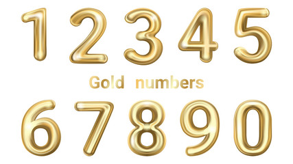 Golden vector numbers. Golden yellow metallic numbers.