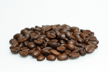 coffee beans group isolate on white background. coffee beans brown roasted on white background. caffeine, espresso, seed