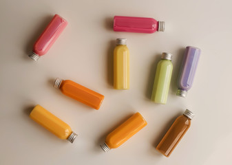colorful bottles on a white background