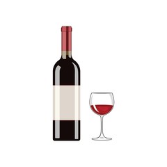 Wine bottle with wine glass. Alcoholic drinks set. Glass and bottle concept. Can be used for topics like restaurant, bar, pub, wine.