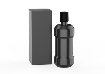 Metallic Plastic Bottle with box Mock up isolated on white background. 3d illustration